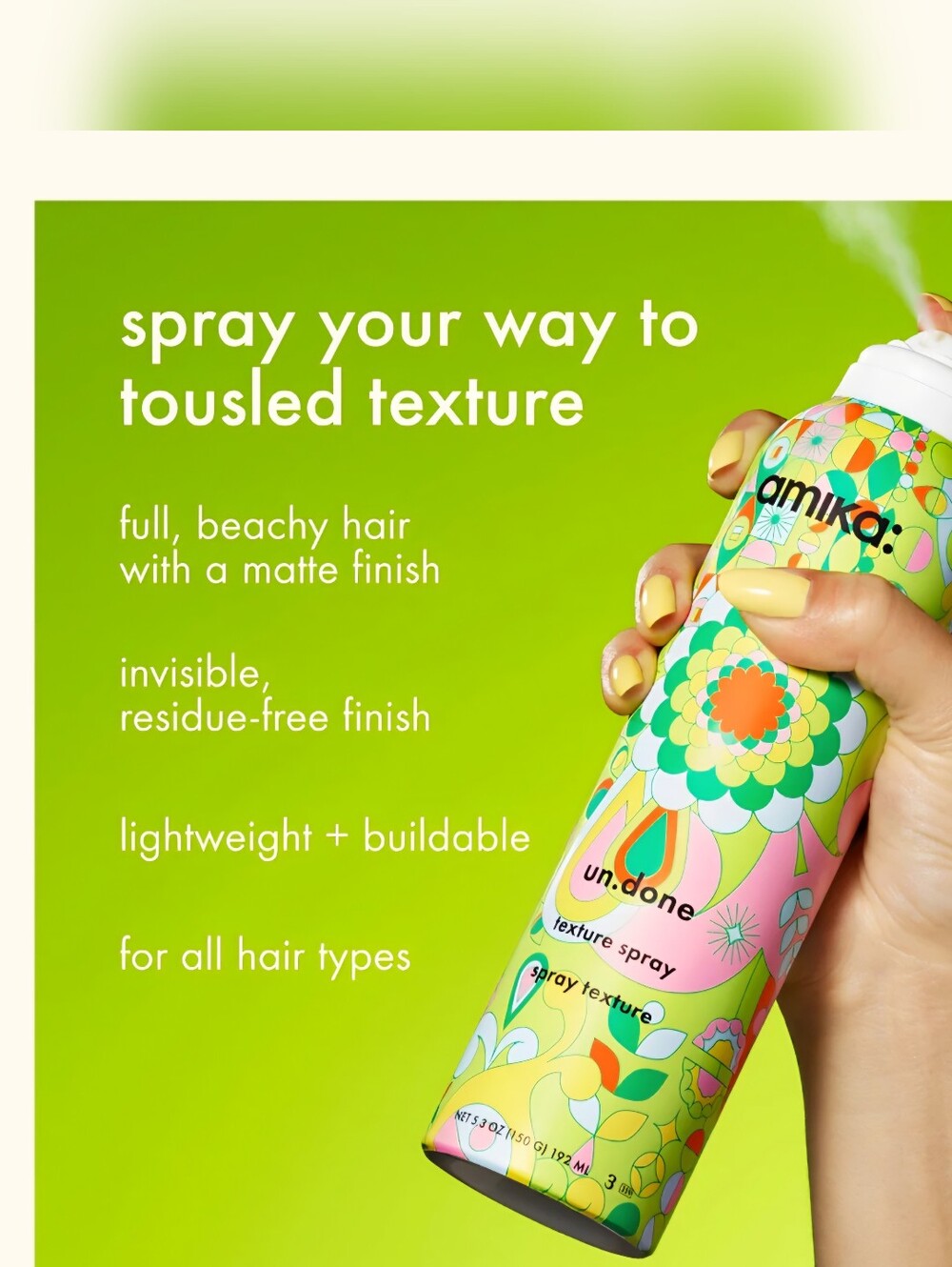 AMIKA Un.Done Texture Spray - Green Floral Scented Finish..